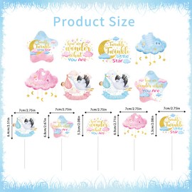24Pcs Star Baby Shower Cupcake Toppers, Twinkle Twinkle Little Star Cupcake Decorations, Moon Cloud Party Supplies, Gender Reveal Decor