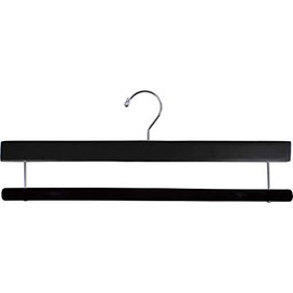 Premium Black Wood Pant Hanger with Black Velvet Non-Slip Bar Box of 12