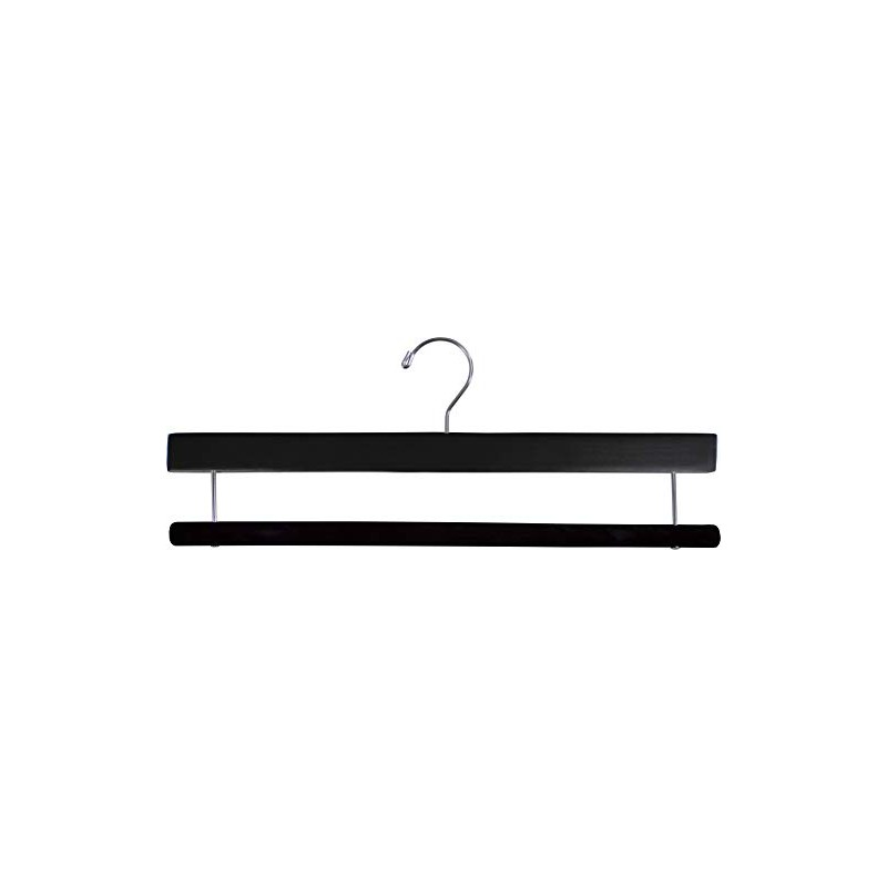Premium Black Wood Pant Hanger with Black Velvet Non-Slip Bar