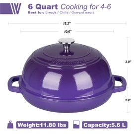 VORRINGARD Enameled Cast Iron Dutch Oven Pot with Lid, Bread Oven for Sourdough Bread Baking, Dutch Ovens with Bread Proofing Basket& Baking Supplies Set, 6 Quart, Purple