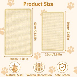 PIWOSGOL Set of 2 Cat Scratching Mat, Scratching Board Wall, Sisal Cat Scratching Mat, Natural Cat Scratching Boards, 30 x 60 cm, 25 x 50 cm, Sisal Scratching Mat, for Sofa, Furniture, Door, Scratch