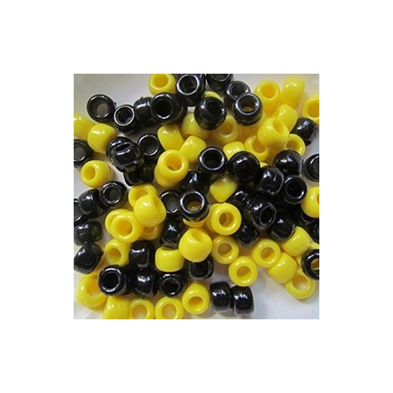 100 x Pony Beads 9x6mm Black and Yellow Mix -
