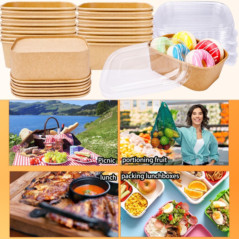 60 Pcs Disposable Kraft Paper Bowl Bulk Paper Meal Prep