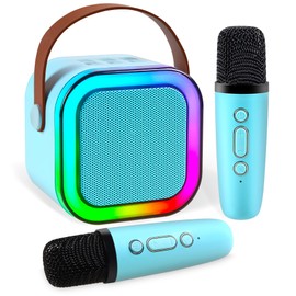 Mini Karaoke Machine for Kids,Portable Bluetooth Speaker with 2 Wireless Microphones for Kids Adults,MP3 Music Player Fun Birthday Gifts for 4-12 Years Teens Colorful Lights Girls Boys (Blue)