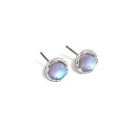 PHNIBIRD Moonstone Earrings Round Earrings Stainless Steel Hypoallergenic Earrings for Women, 8.5mm, Stainless Steel, Moonstone