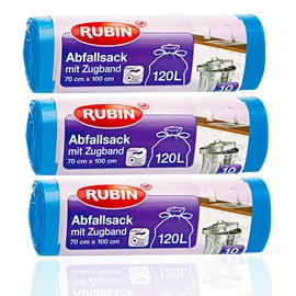 Drawstring Rubbish Bags - 120 Litres (30 Pieces) - For Household and Office - Tear-Resistant and Liquid-Proof - Pack of 3 (3 x 10 Pieces) - Recyclable - Especially Small Packed