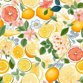 REDAMANCY Cute Colorful Fruits Lemon Grapefruit Green Leaf Orange/Red/Yellow Flowers Peel and Stick Wallpaper Stick on Wall Paper Easy Peel Off for nightstand Drawer Cabinet Renter