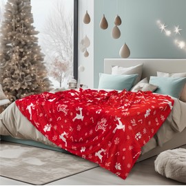 PAVILIA Christmas Throw Blanket | Holiday Christmas Reindeer Snowflakes Fleece Blanket | Soft, Plush, Warm Winter Cabin Throw, 50x60 (Red Reindeer)