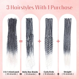 Quiduis 30 Inch 30 Strands SE Dreadlock Extensions Full Sets,3 In 1 Mixed Synthetic Dreads Extensions,Gray to White Curly&Straight&Boho Single Ended Dreads Extensions Hippie Style Dreadlock for Women