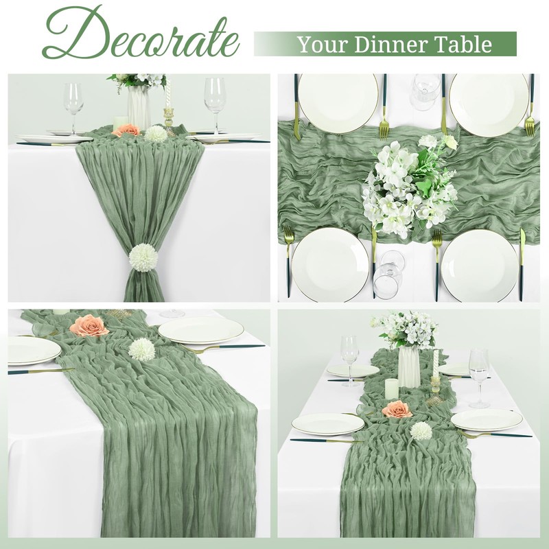 6 Pack Sage Green Cheesecloth Table Runner, 10Ft Boho Gauze
