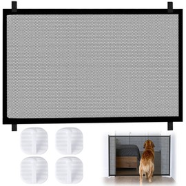 Stair Gates Pet Isolation Fence, 110 x 72 cm Isolation Mesh with Hooks and Telescopic Rods, No-Drill Cats Dogs Isolation Barrier for Bedroom Kitchen Balcony, Indoor Safety Protection for Baby, Black