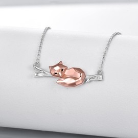 YAFEINI Fox / Horse / Frog / Pig Necklace Sterling Silver Origami Fox and Moon Pendant Fox Pendant Necklace Jewellery Gifts for Women, Sterling Silver