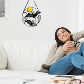 Hanging Bat Decor,Alloy Bat Moon or Sunflower Hanging Pendant - Wall Window Hanging Pendant for Christmas Home Kitchen Living Room Garden