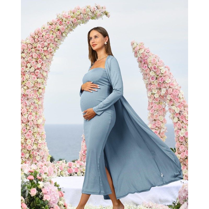 Rnxrbb 2 Piece Maternity Dress Cardigan Baby Shower Wedding Guest