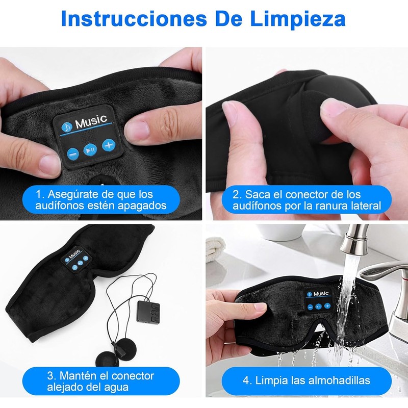 Antifaz para Dormir con Audifonos y Contorno 3D, Blackout y