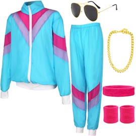90s 80s Fancy Dress Men Costumes Disco Adult Stag Do Outfit Shell Suits 80s Fancy Dress for Women Black Couples Shell Suit with Purple 80s Accessories Mens 80s Fancy Dress Hip Hop 80s Tracksuit (L)