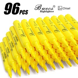 Buecs Highlighters Bulk Pack, 96 Count, Chisel Tip,Fluorescent Yellow, suitable for Adults Highlighting Planner Notes, Office School Supplies