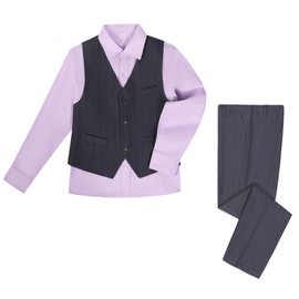 Kids Suits for Boys Tuxedo Vest Set, Boy Dress Clothes for Wedding Ring Bearer Outfit Size 10 Gray/Purple