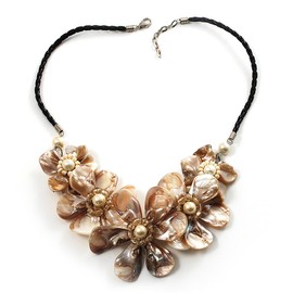 Avalaya Statement Antique White Shell-Composite Leather Cord Necklace/ 44cm Long/4cm Ext