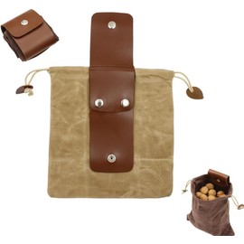 Foldable Canvas Belt Bag,Collapsible Foraging Bag Mushroom Storage Leather,Foraging Bag,Canvas Bushcraft Bag,Bushcraft Belt Bag,Pu Hunting Belt Bag Hiking Pouch for Travel Camping Hiking (Khaki)