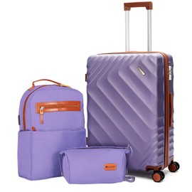 Rosamo 3 piece Luggage Set Expandable Suitcase 22x14x9 Airline Approved Carry on, ABS Hard Case Suitcases with Spinner Wheels,TSA Lock, (purple, 3 Piece Sets(20/BP/TB))