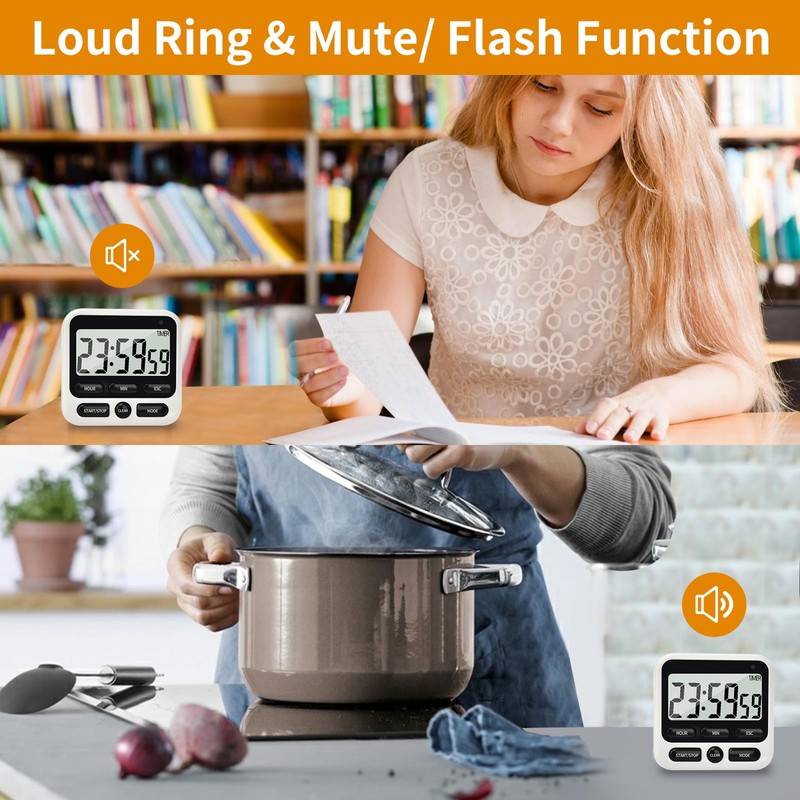 2 Pack Digital Kitchen Timer NKOVE 24 Hour Clock and