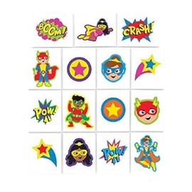 Baker Ross AW723 Superhero Tattoos Wear, for Party Bag Fillers and Small Toys for Kids, Assorted, (Pack of 24)