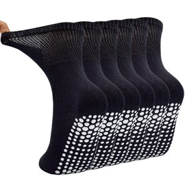 LIFPAU Pilates Socks Women Non Slip Grip Yoga Socks 3 Pairs Mid Calf Grippy Socks Non-Binding Top for Ladies Barre 5-8(One Size,Black*3)