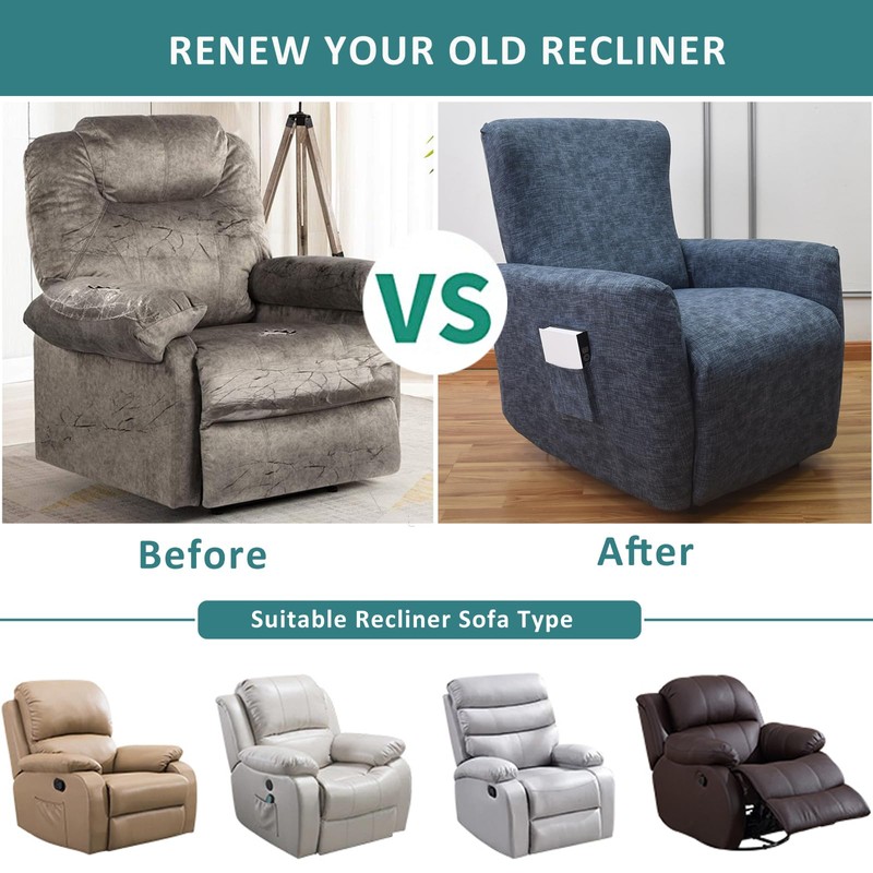 NILUOH Stretch Recliner Cover 4 Pieces Printed Lazy Boy Chair