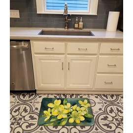 Caroline's Treasures South Carolina Yellow Jessamine in Watercolor Memory Foam Kitchen Mat Machine Washable Anti-Fatigue Mat Cushion Comfort Bath Mat or Kitchen Rug