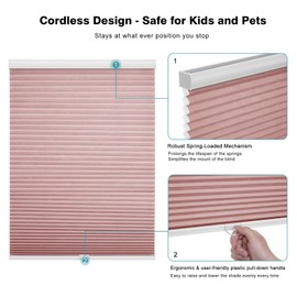 Changshade Size Customized Cellular Shades,Cordless Light Filtering Honeycomb Shade with The Diameter of 1.5 Inch Honeycombs for Office,Living Room,Bedroom,Thermal Insulated,Pink,CMC-CEL-PK-D