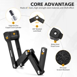 Aonvmdis Folding Bike Lock Bicycle Scooter Motorcycle Folding Locks with 3Keys Heavy Duty Bike Lock with Easy Mounting Bracket Alloy Steel Foldable Lock