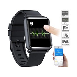 Newgen Medicals Fitnessuhr mit EKG: Fitness-Uhr mit Blutdruckanzeige, EKG, Bluetooth, Touchdisplay, IP68 (Armbanduhr mit EKG, Uhr mit EKG Aufzeichnung, Senior Handy)