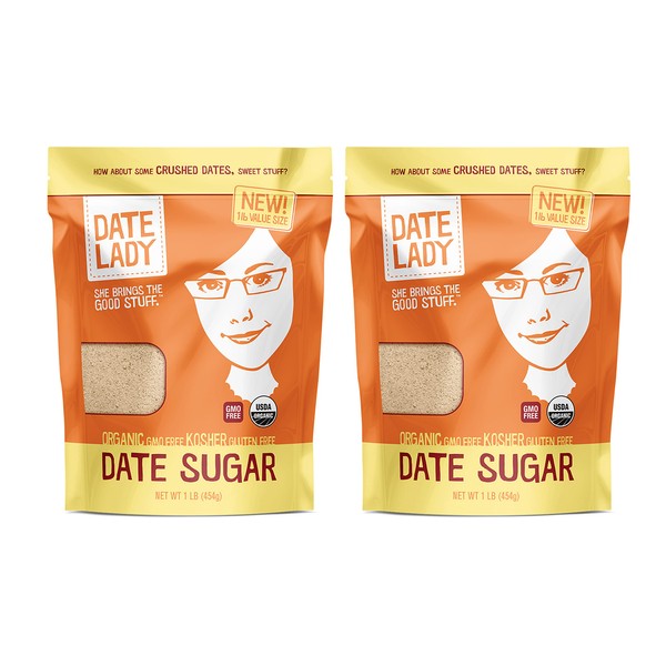 Organic Date Sugar, 1 lb | 100% Whole Food | Vegan, Paleo, Gluten-free & Kosher | 100% Ground Dates | Sugar Substitute and Alternative Sweetener for Baking | Contains Fiber from the Date (2 Bags)