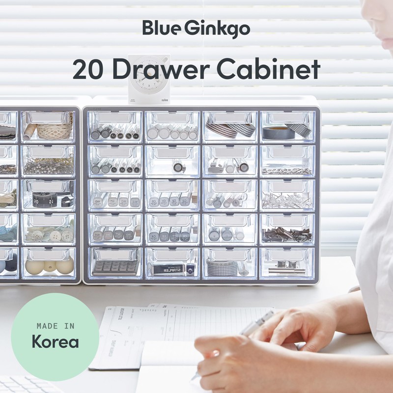 Blue Ginkgo Small 20-Drawer Cabinet – Stackable Clear Organizer for