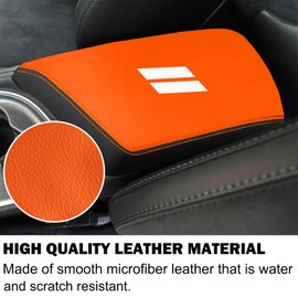 YOSRTER for Dodge Challenger Accessories 2015 2016 2017 2018 2019 2020 2021 2022 2023 2024 Center Console Armrest Cover Interior Box Anti-Scratch Leather Central Armrest Decoration (Orange Trim