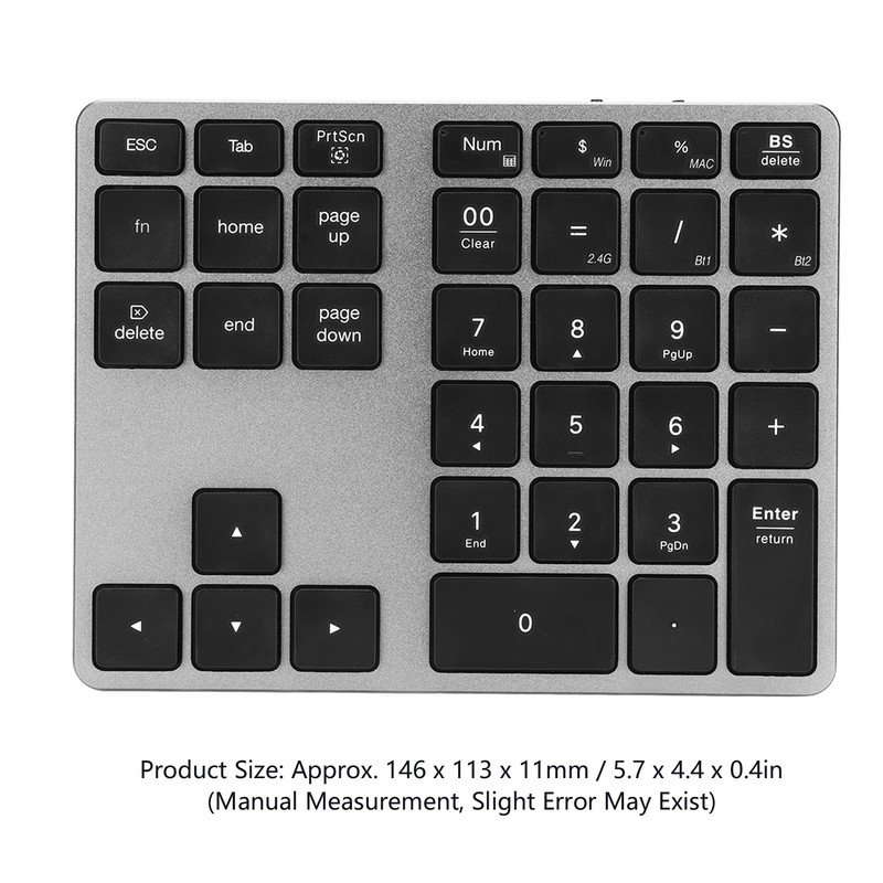 Wireless Number Pad 35 Keys Aluminum Alloy Ultrathin Rechargeable Ergonomic