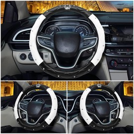 coofig Lenkradbezug Glitzer Universal Lenkradhülle Leder Universal 38cm/15 Inch Strass Lenkrad Bezug Atmungsaktive Steering Wheel Cover Auto Zubehör Innenraum Frauen (Schwarz Weiß)