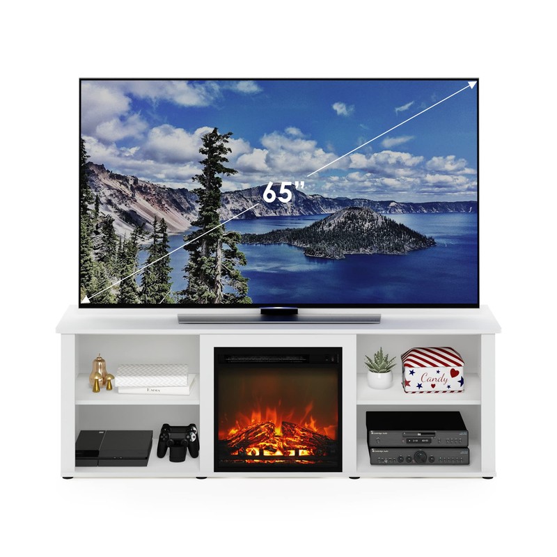 Furinno Classic 70 Inch TV Stand with Fireplace, Solid White