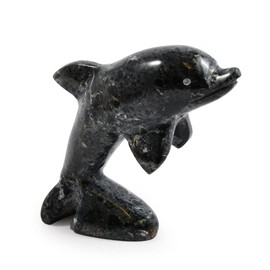 Himalayan Onyx Marble Fossilstone Animals 3'' Shark Penguin Owl Swan Seal Hand Carved Decorative Ornament (Black Marble Dolphin)