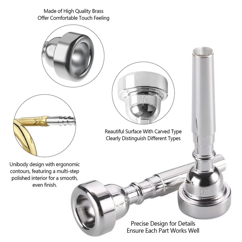 Kuylive 3C Trumpet Mouthpiece with Lightweight Aluminum Practice Trumpet Mute