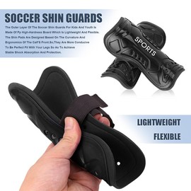 Youth Soccer Shin Guards for Kids Shin Pads Child Calf Protective Gear Protective Soccer Equipment for Boys Girls Children 3-15 Years Old (Black, Size L)