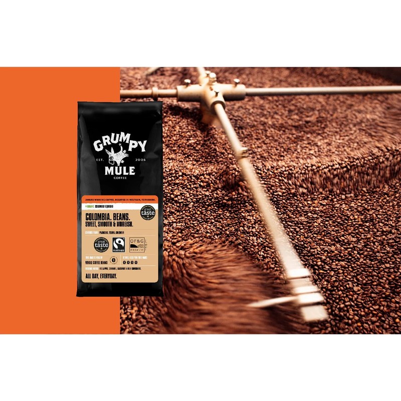 Grumpy Mule Organic Colombia Café Equidad Whole Coffee Beans with