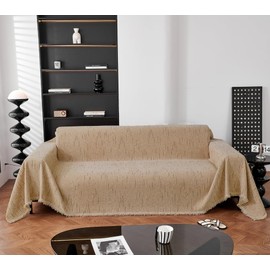 AMWAN Large 3 Cushions Khaki Sofa Cover Fine Stripe Chenille Aesthetic Couch Cover for Living Room Durable Slipcover for Dogs,Cats,L Shaped Sofa,Multifunctional Furniture Cover, 71"x134"