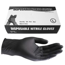 GENC BÉAUTY 100pcs Nitrile Gloves Disposable Gloves Food Safe Powder Free Latex Free Gloves for Tattoo, Mechanics, Hairdressing, Home use (Black, Large)
