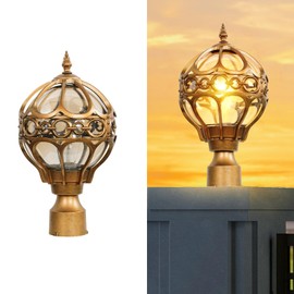 Zanritelit Globe Outdoor Post Light for Lawn Garden Patio, Brass Sphere Outside Pole Light Fixtures Waterproof Aluminum Lamp Post Light, Pier Mount Outdoor Lighting for 3" Pole Fence Deck, 1 Pack