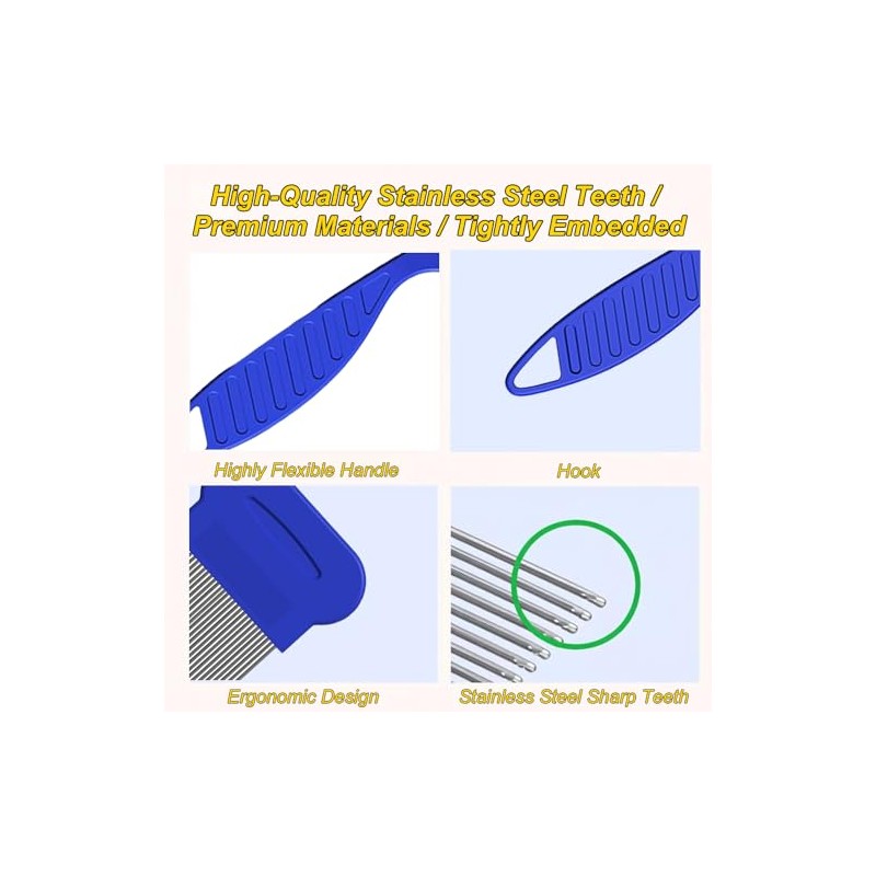 Pet Grooming Comb Set, 4 Pack Stainless Steel Flea Combs,