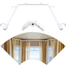 ERVNYNT Bay Window Curtain Rods，146-187 inch White 1 Inch Diamer Adjustable Sturdy Bay Window Curtain Rod 3 Sided 59-78.7 Inch Side Rods for Windows for Living Room Bedroom And Sliding Windows