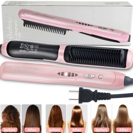 Electric Hair Straightener Brush Straightening Curler Hot Comb Adjustable Heat