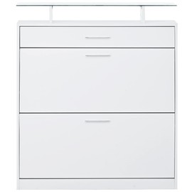 LUMISOL Shoe Storage Cabinet with 2 Flip Drawers for Entryway, Free Standing Shoe Rack with LED Light, Tempered Glass Top Shoe Organizer Cabinet, White